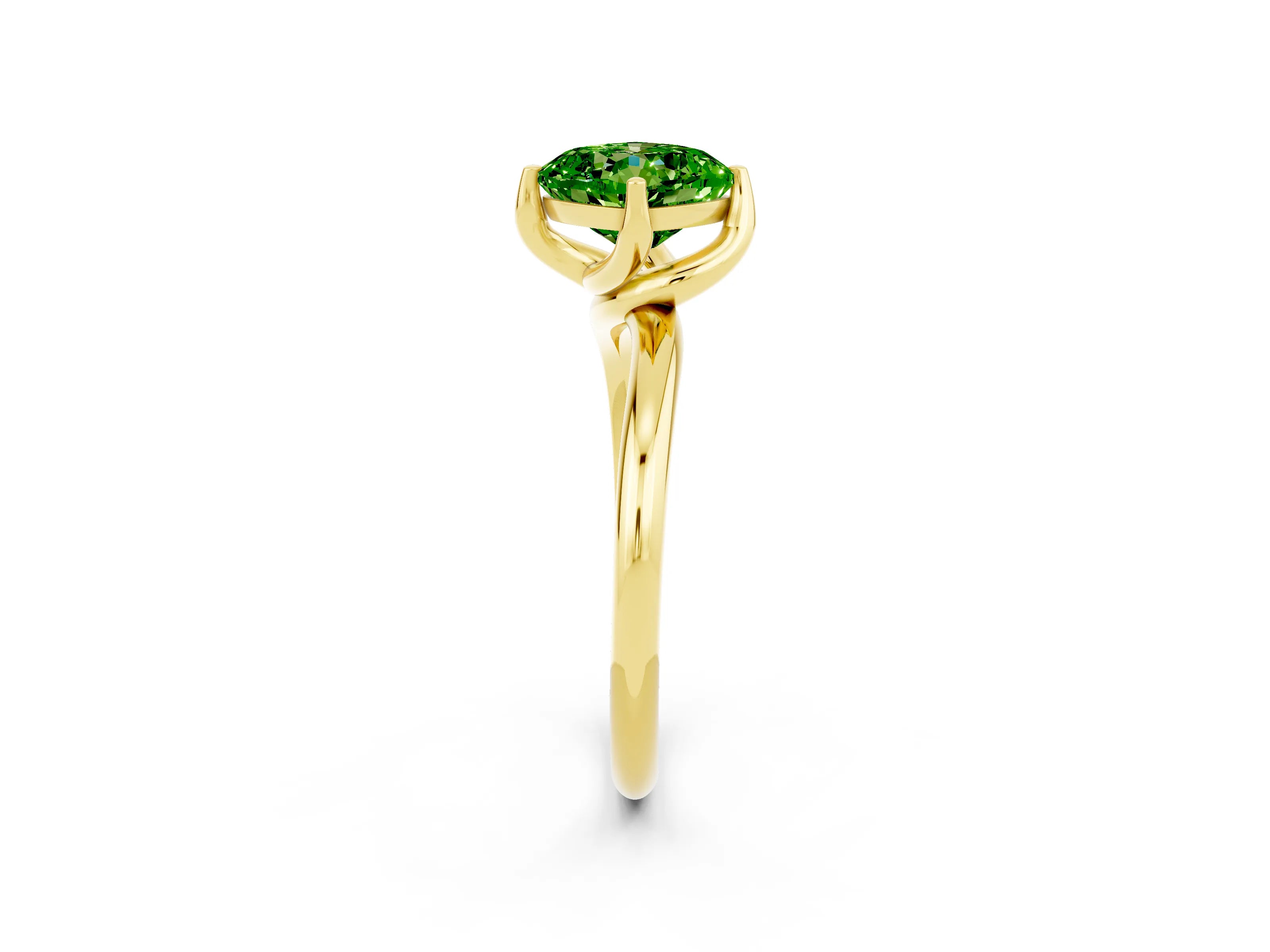 Yellow gold Cushion Cut Peridot Solitaire Engagement Ring with Four-Prong Setting and Classic Band_14