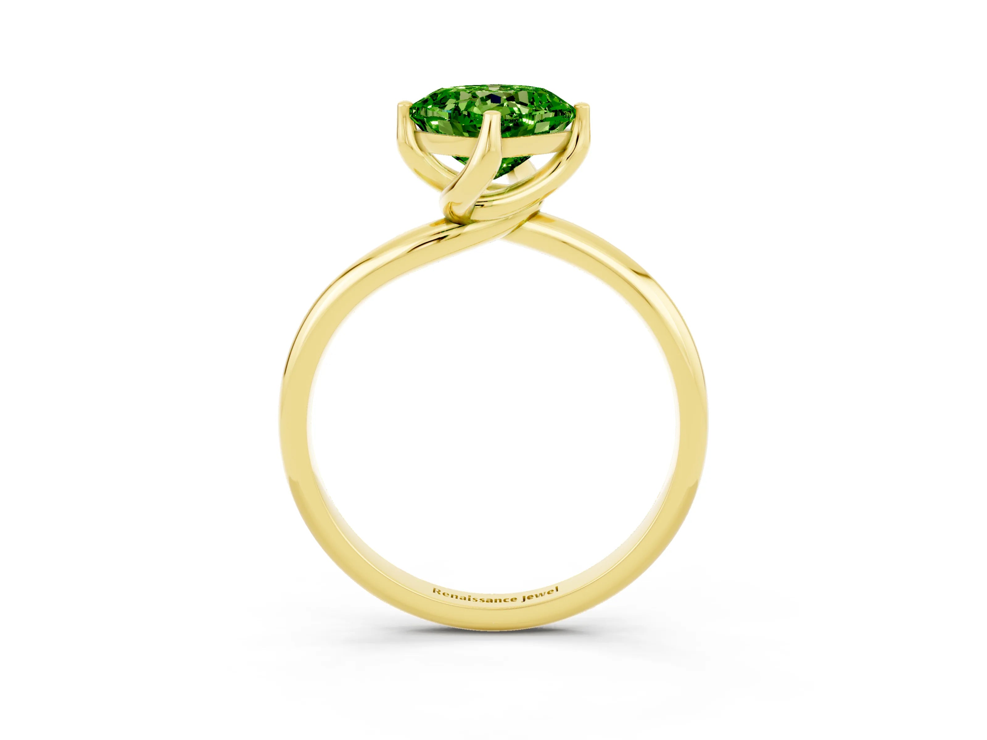 Yellow gold Cushion Cut Peridot Solitaire Engagement Ring with Four-Prong Setting and Classic Band_15