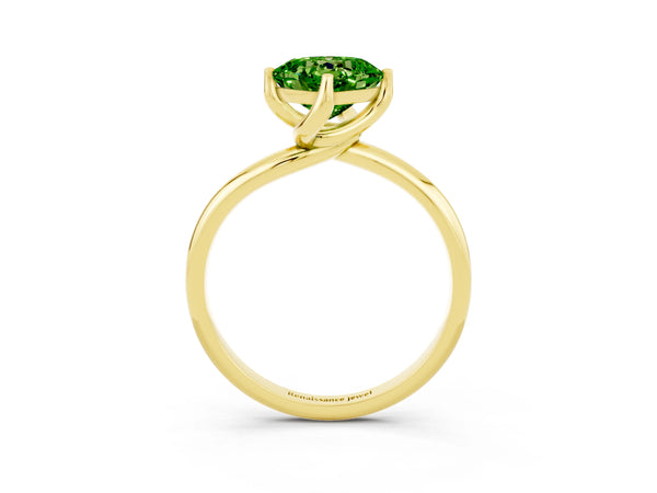 Yellow gold Cushion Cut Peridot Solitaire Engagement Ring with Four-Prong Setting and Classic Band