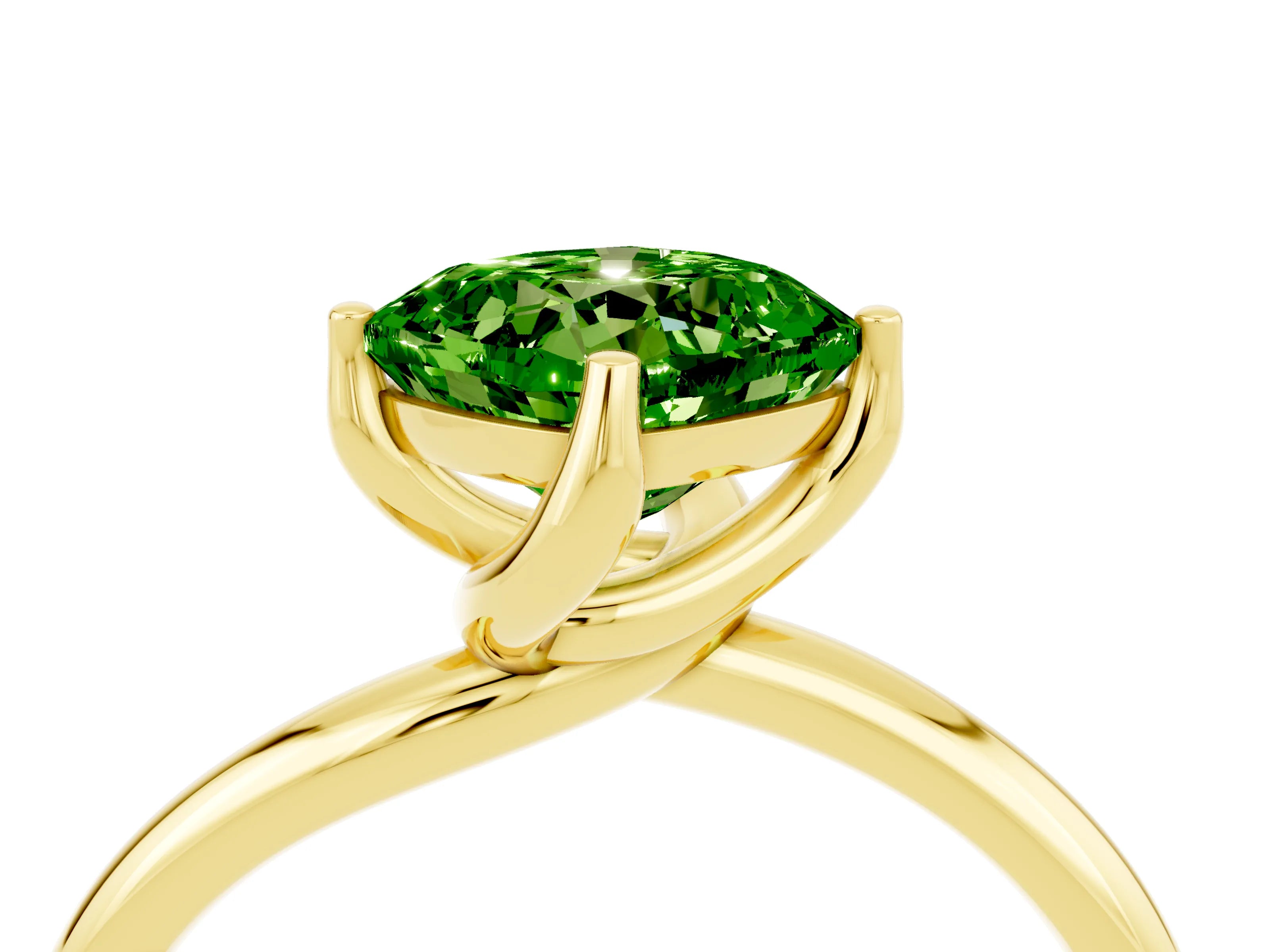 Yellow gold Cushion Cut Peridot Solitaire Engagement Ring with Four-Prong Setting and Classic Band_16