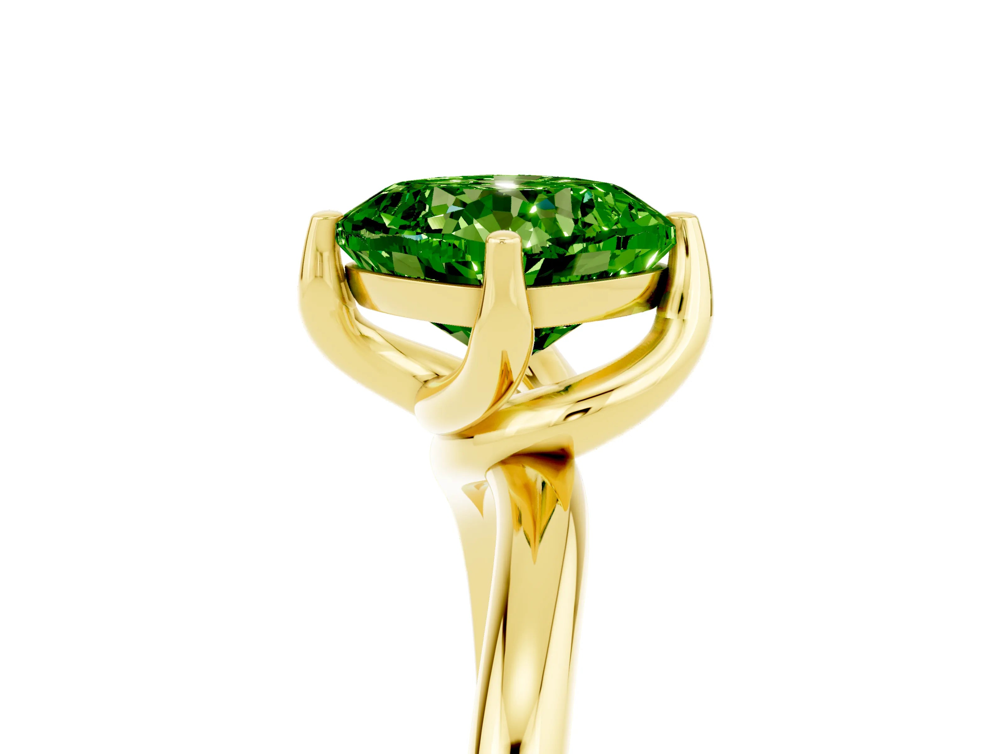 Yellow gold Cushion Cut Peridot Solitaire Engagement Ring with Four-Prong Setting and Classic Band_17