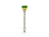 Yellow gold Cushion Cut Peridot Solitaire Engagement Ring with Pavé Band and Four-Prong Setting_2