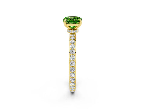 Yellow gold Cushion Cut Peridot Solitaire Engagement Ring with Pavé Band and Four-Prong Setting_2