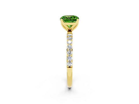 Yellow gold Cushion Cut Peridot Solitaire Engagement Ring with Pavé Band and Prong Setting_2