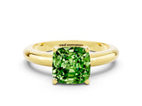 Yellow gold Cushion Cut Peridot Solitaire Engagement Ring with Round Band and Four-Prong Setting