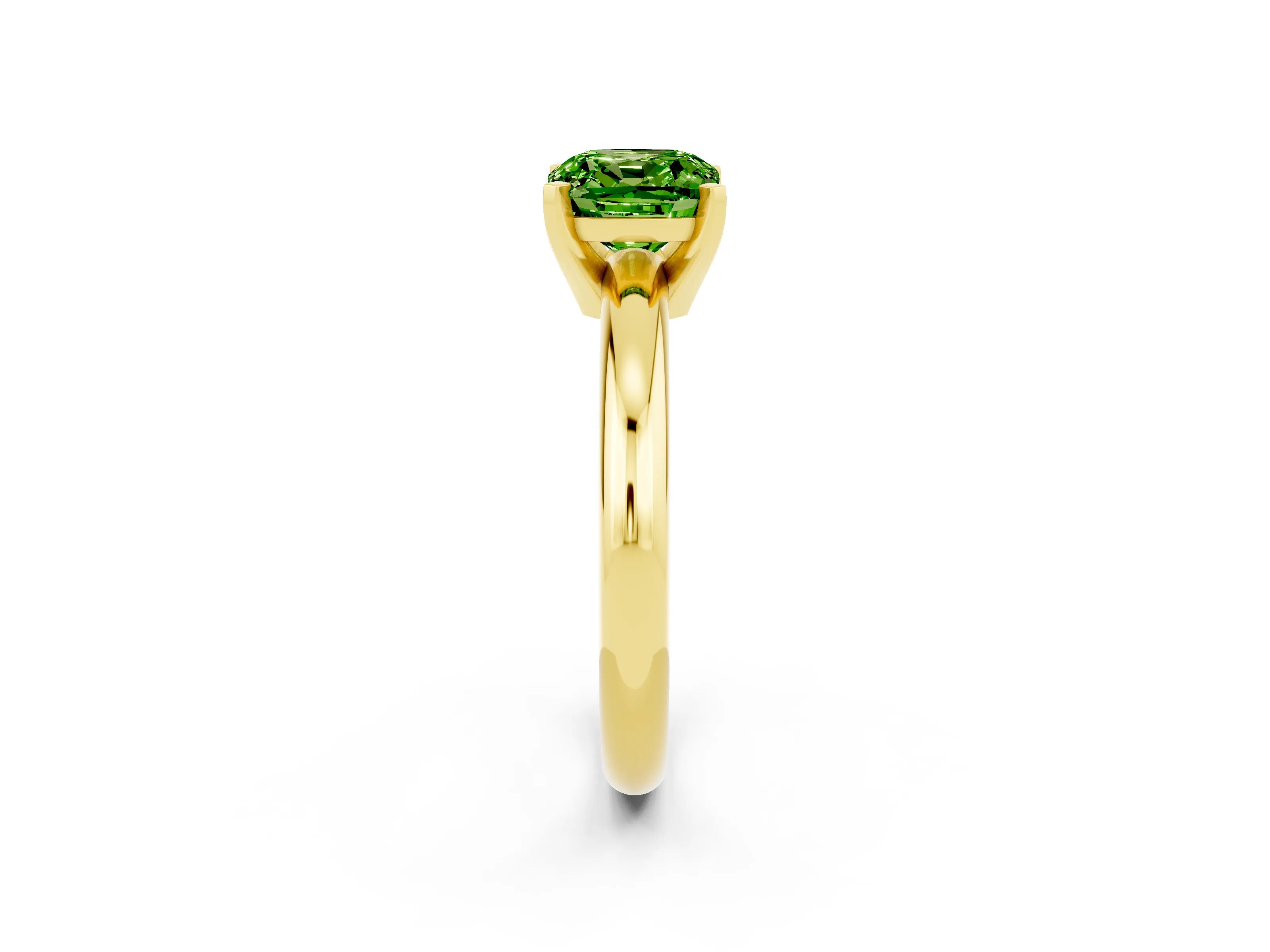 Yellow gold Cushion Cut Peridot Solitaire Engagement Ring with Round Band and Four-Prong Setting_2