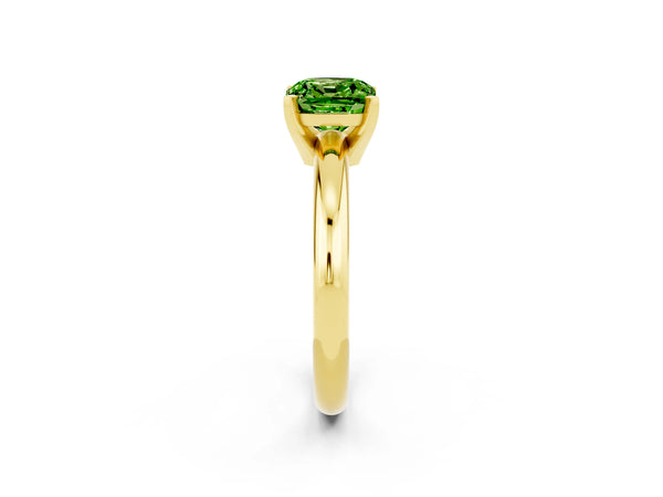 Yellow gold Cushion Cut Peridot Solitaire Engagement Ring with Round Band and Four-Prong Setting