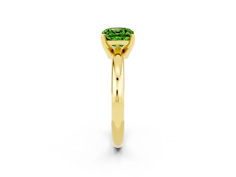 Yellow gold Cushion Cut Peridot Solitaire Engagement Ring with Round Band and Four-Prong Setting_2