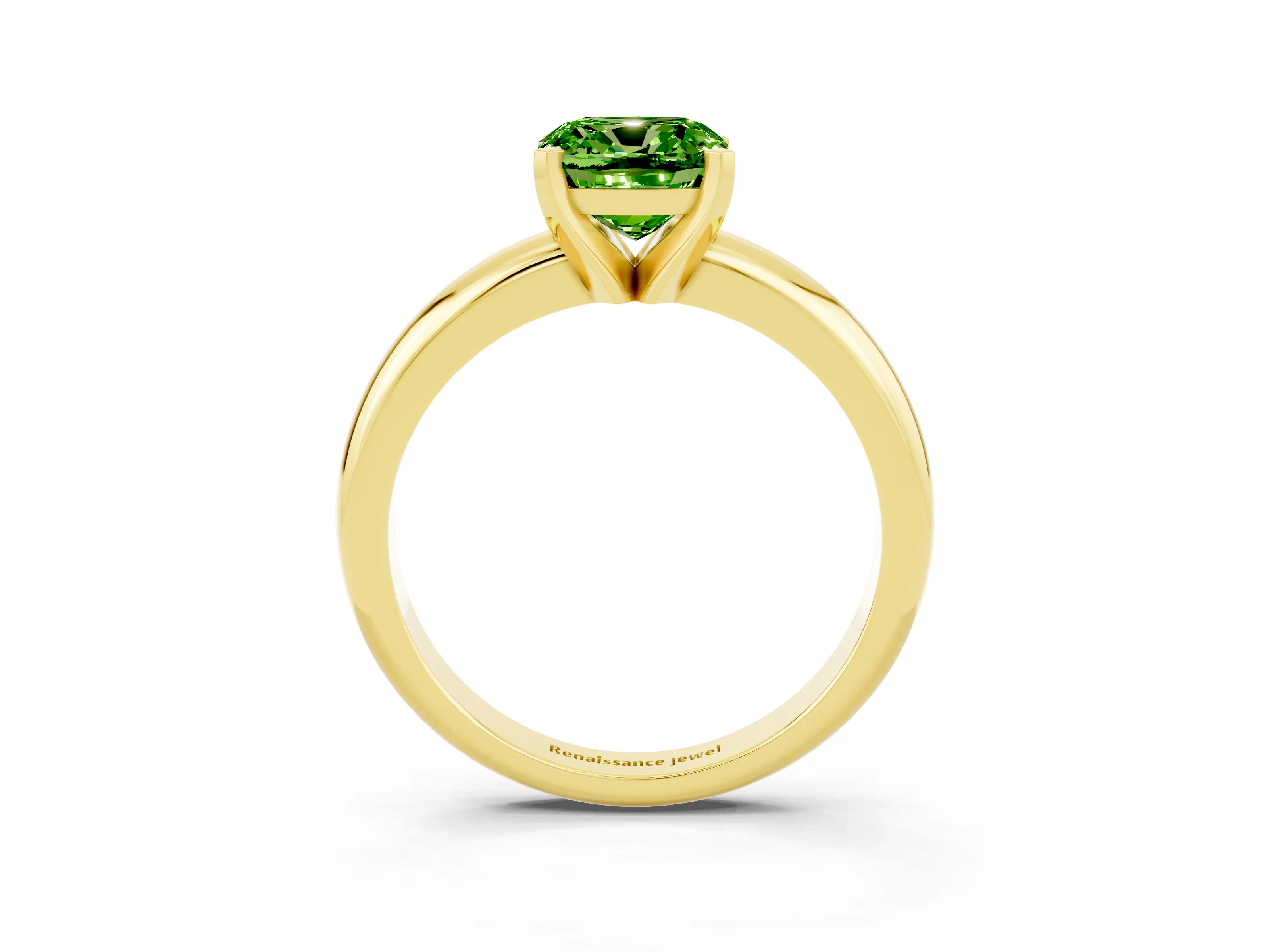 Yellow gold Cushion Cut Peridot Solitaire Engagement Ring with Round Band and Four-Prong Setting_3