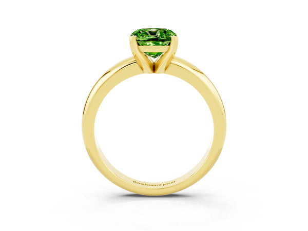 Yellow gold Cushion Cut Peridot Solitaire Engagement Ring with Round Band and Four-Prong Setting