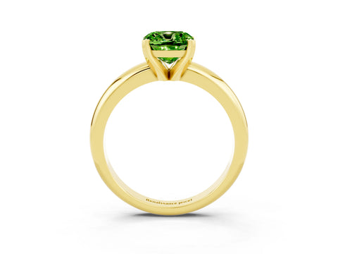 Yellow gold Cushion Cut Peridot Solitaire Engagement Ring with Round Band and Four-Prong Setting_3