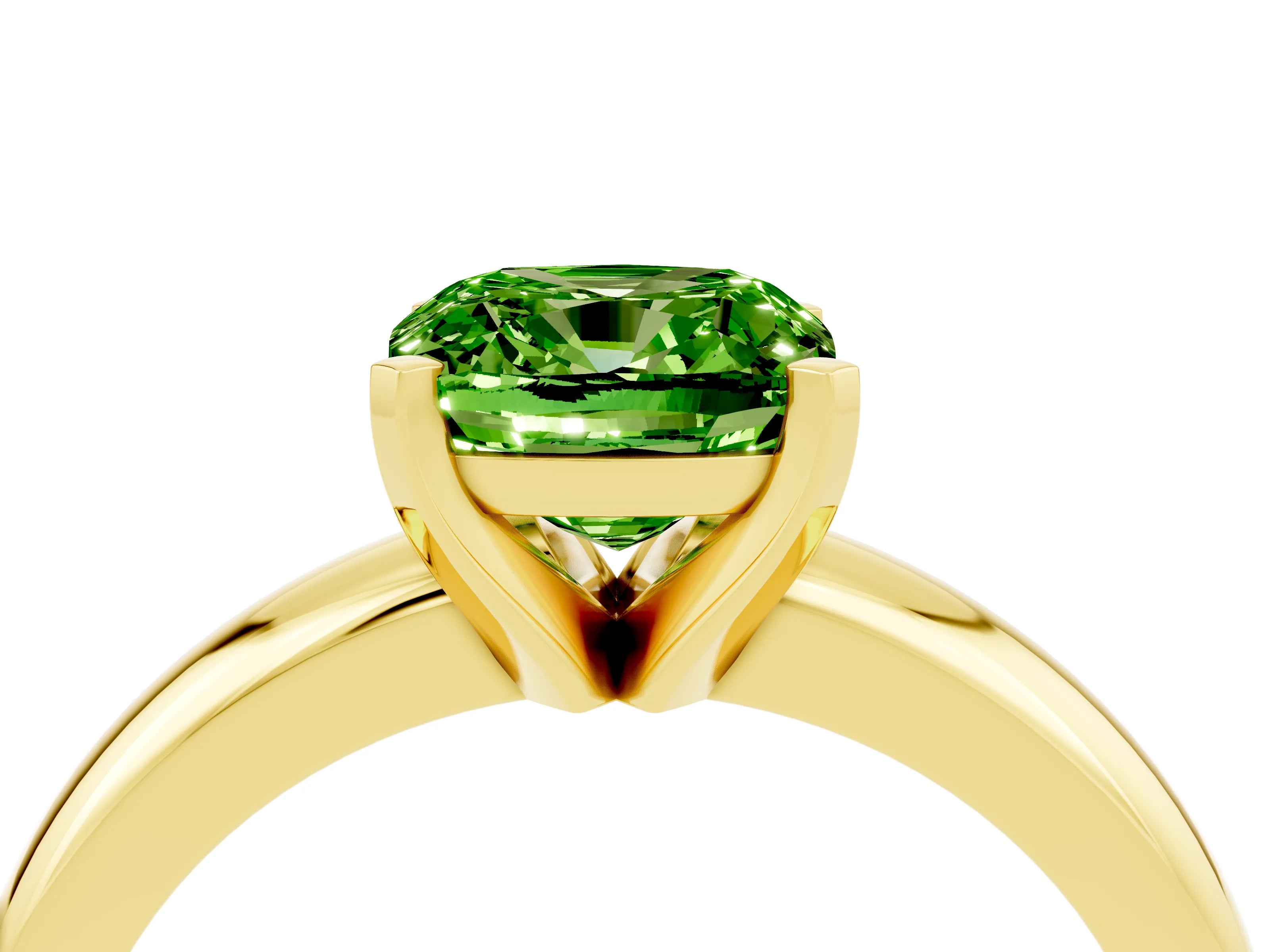 Yellow gold Cushion Cut Peridot Solitaire Engagement Ring with Round Band and Four-Prong Setting_4