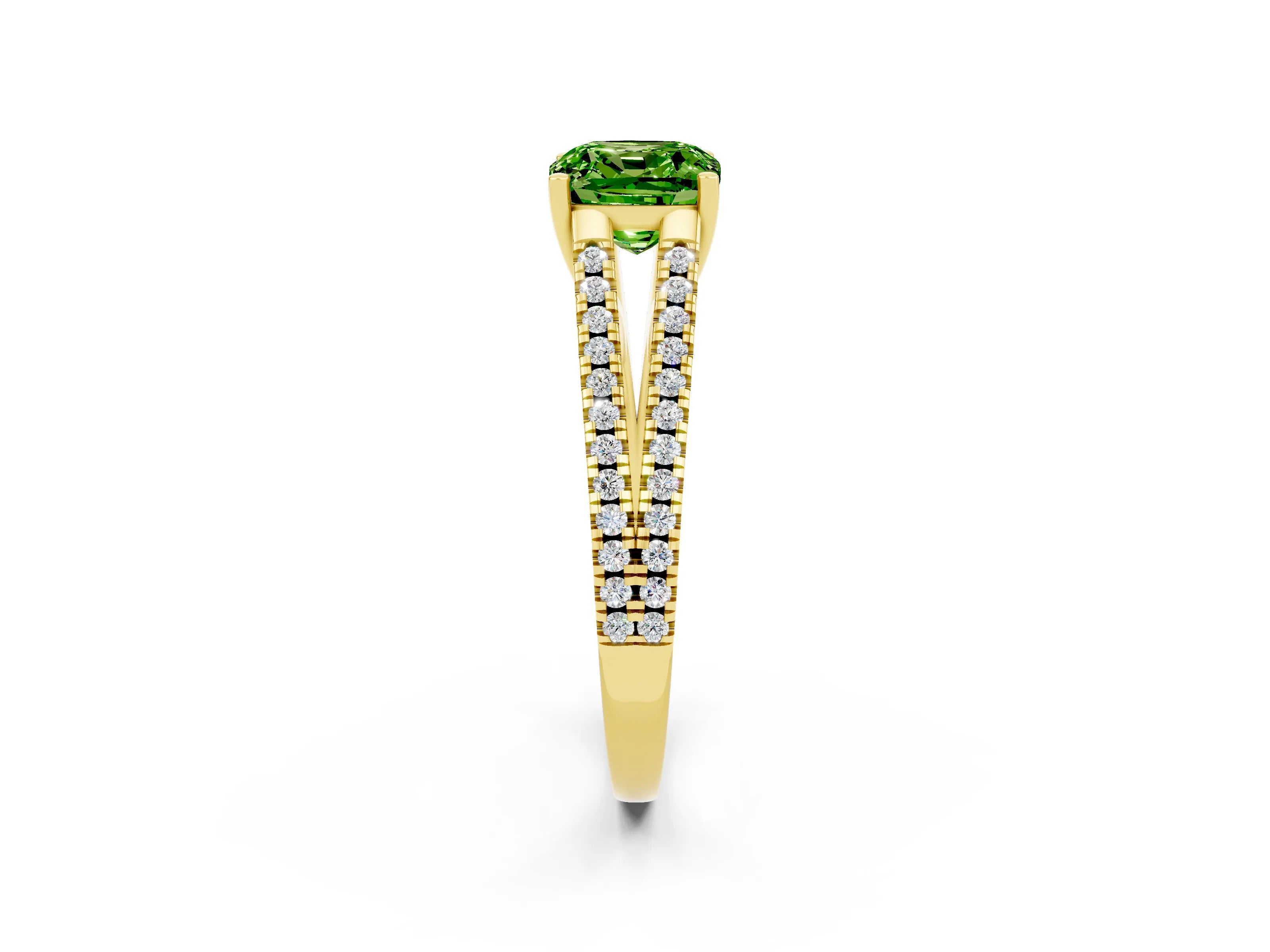 Yellow gold Cushion Cut Peridot Solitaire Engagement Ring with Split Shank Pavé Band_2