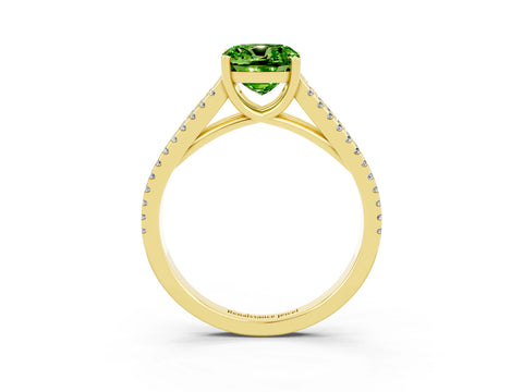 Yellow gold Cushion Cut Peridot Solitaire Engagement Ring with Split Shank Pavé Band_3