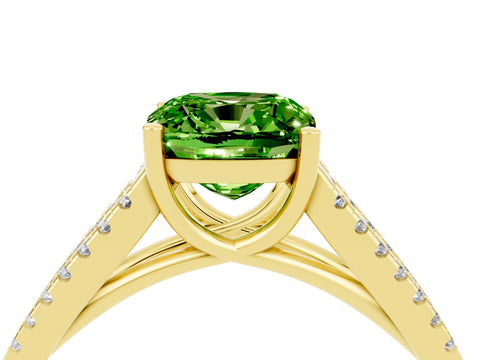 Yellow gold Cushion Cut Peridot Solitaire Engagement Ring with Split Shank Pavé Band_4