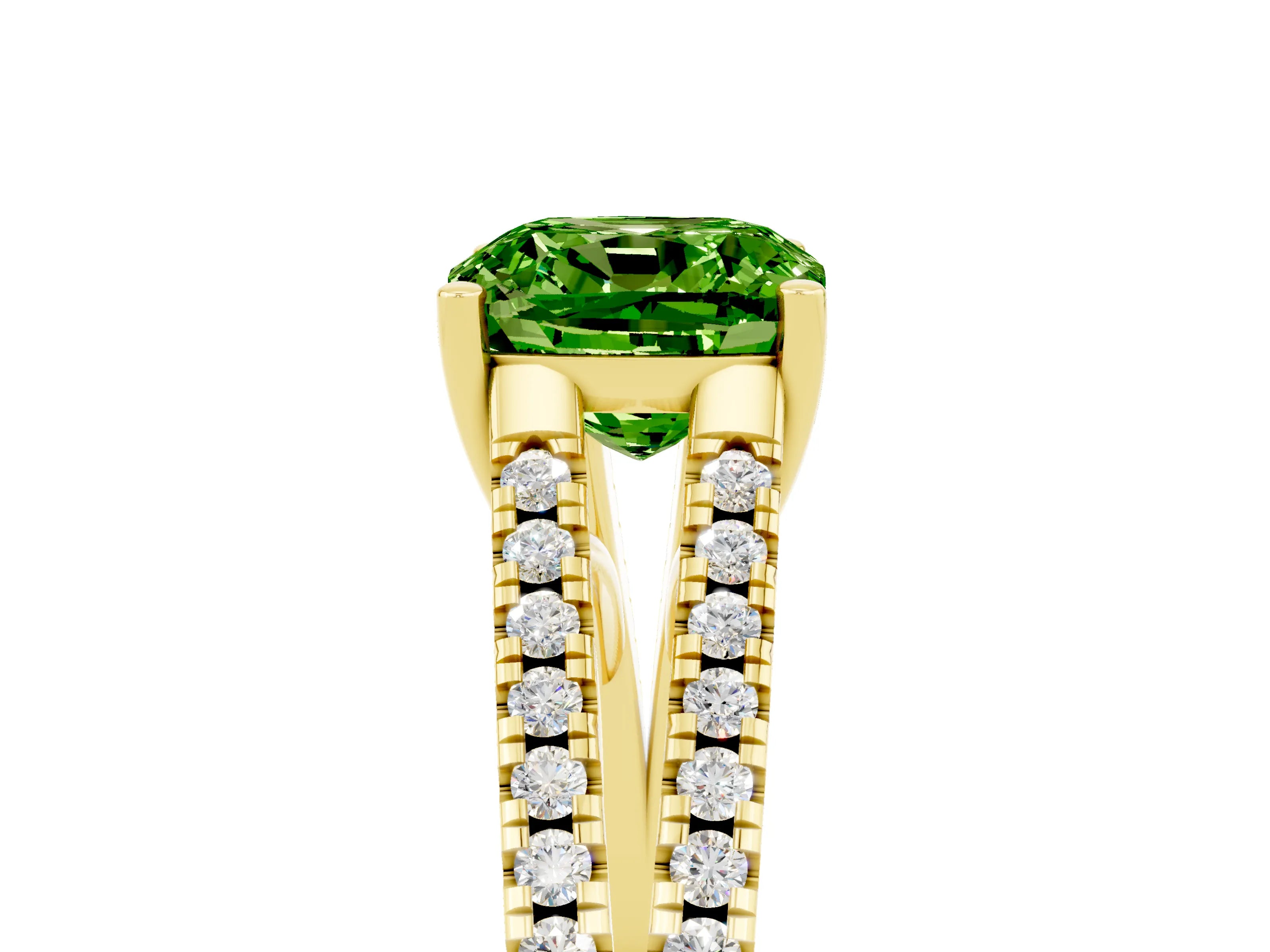 Yellow gold Cushion Cut Peridot Solitaire Engagement Ring with Split Shank Pavé Band_5