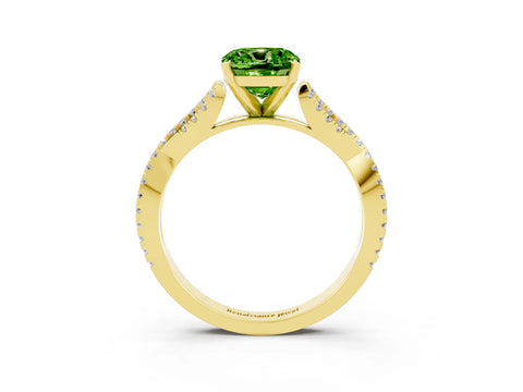Yellow gold Cushion Cut Peridot Solitaire Engagement Ring with Twisted Pavé Band and Four-Prong Setting_15