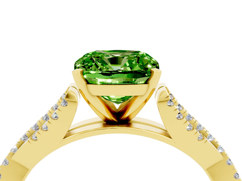 Yellow gold Cushion Cut Peridot Solitaire Engagement Ring with Twisted Pavé Band and Four-Prong Setting_16