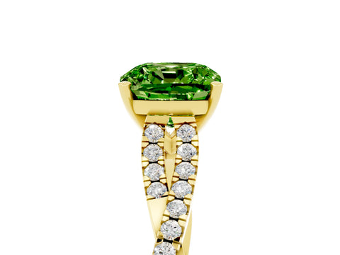 Yellow gold Cushion Cut Peridot Solitaire Engagement Ring with Twisted Pavé Band and Four-Prong Setting_17