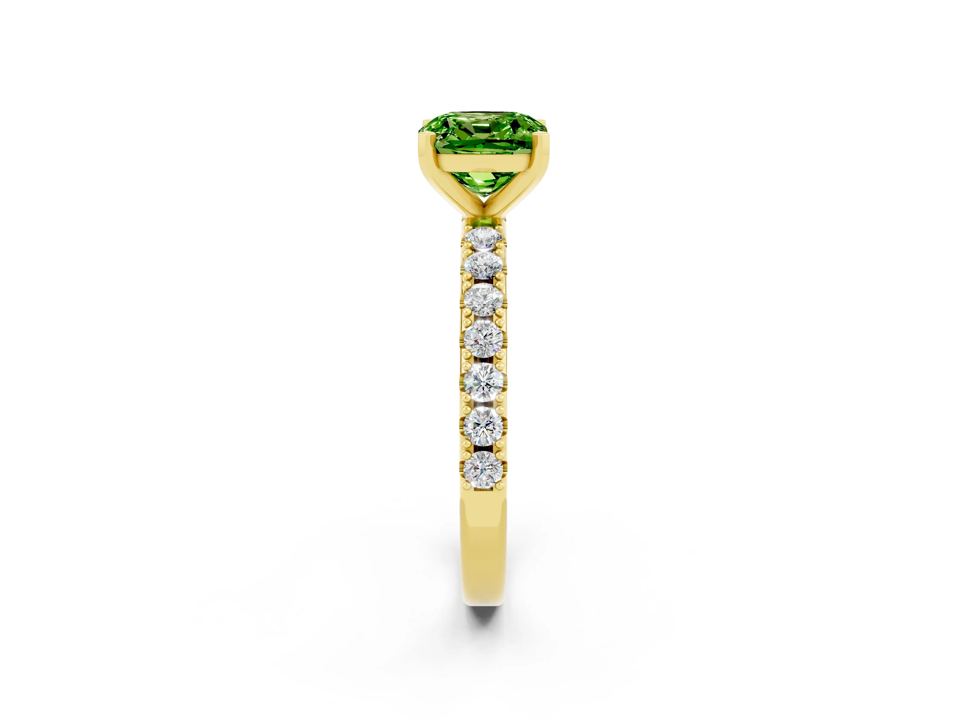 Yellow gold Cushion Cut Peridot Solitaire Pavé Band with Four-Prong Setting_2