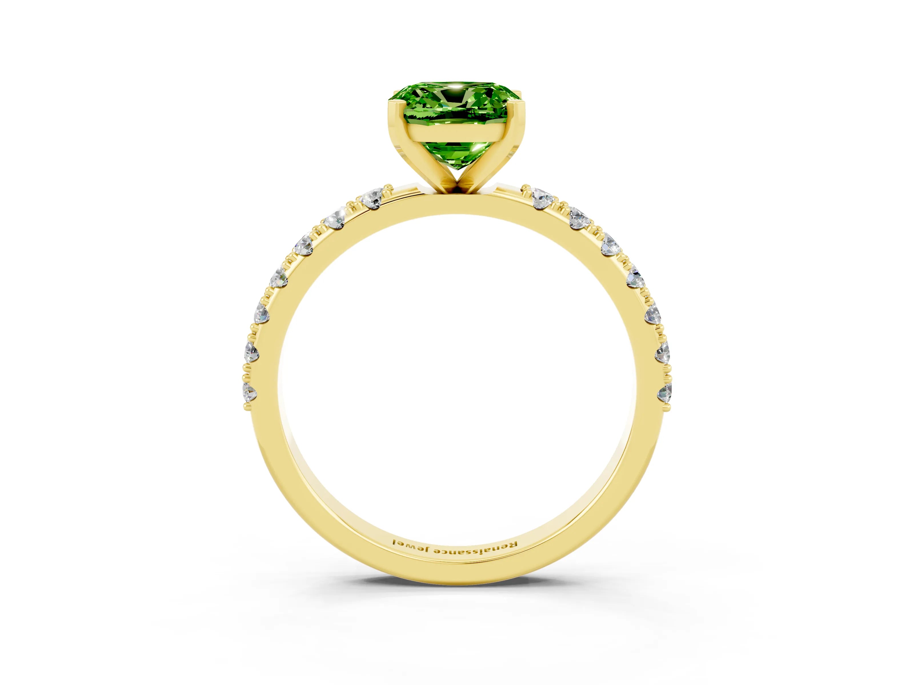 Yellow gold Cushion Cut Peridot Solitaire Pavé Band with Four-Prong Setting_3