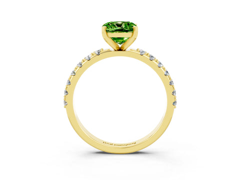 Yellow gold Cushion Cut Peridot Solitaire Pavé Band with Four-Prong Setting_3
