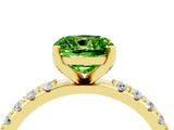 Yellow gold Cushion Cut Peridot Solitaire Pavé Band with Four-Prong Setting_4