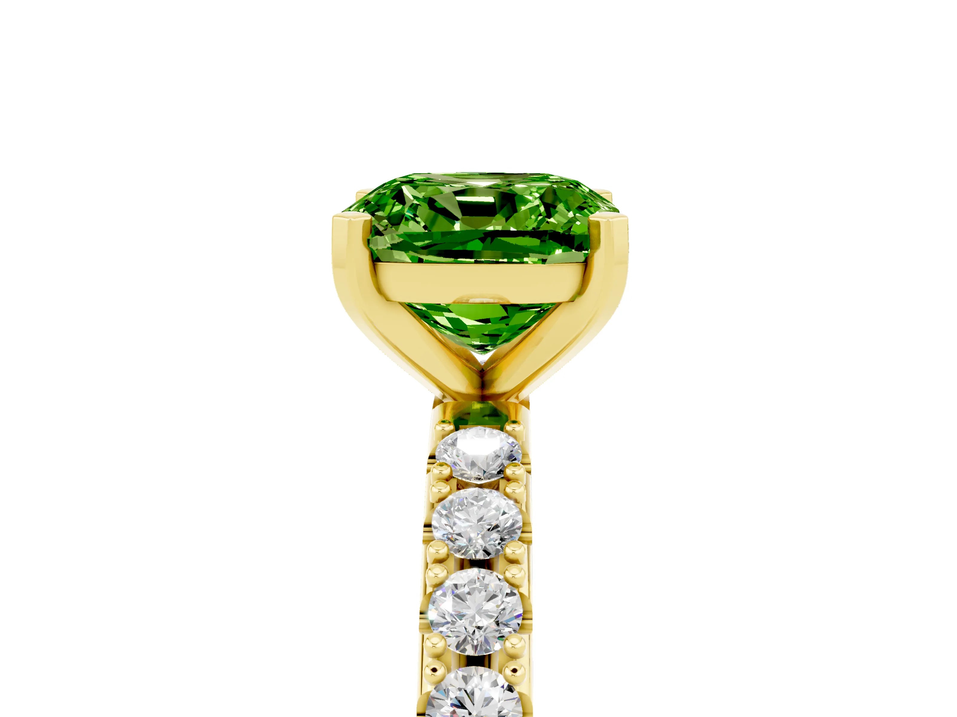 Yellow gold Cushion Cut Peridot Solitaire Pavé Band with Four-Prong Setting_5