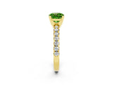 Yellow gold Cushion Cut Peridot Solitaire Pavé Engagement Ring with Round Band and Prong Setting_14