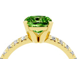 Yellow gold Cushion Cut Peridot Solitaire Pavé Engagement Ring with Round Band and Prong Setting_16