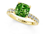 Yellow gold Cushion Cut Peridot Solitaire Pavé Engagement Ring with Round Band and Prong Setting_79