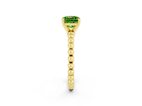 Yellow gold Cushion Cut Peridot Solitaire Ring with Beaded Band and Prong Setting_2