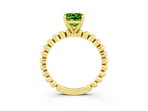 Yellow gold Cushion Cut Peridot Solitaire Ring with Beaded Band and Prong Setting_3