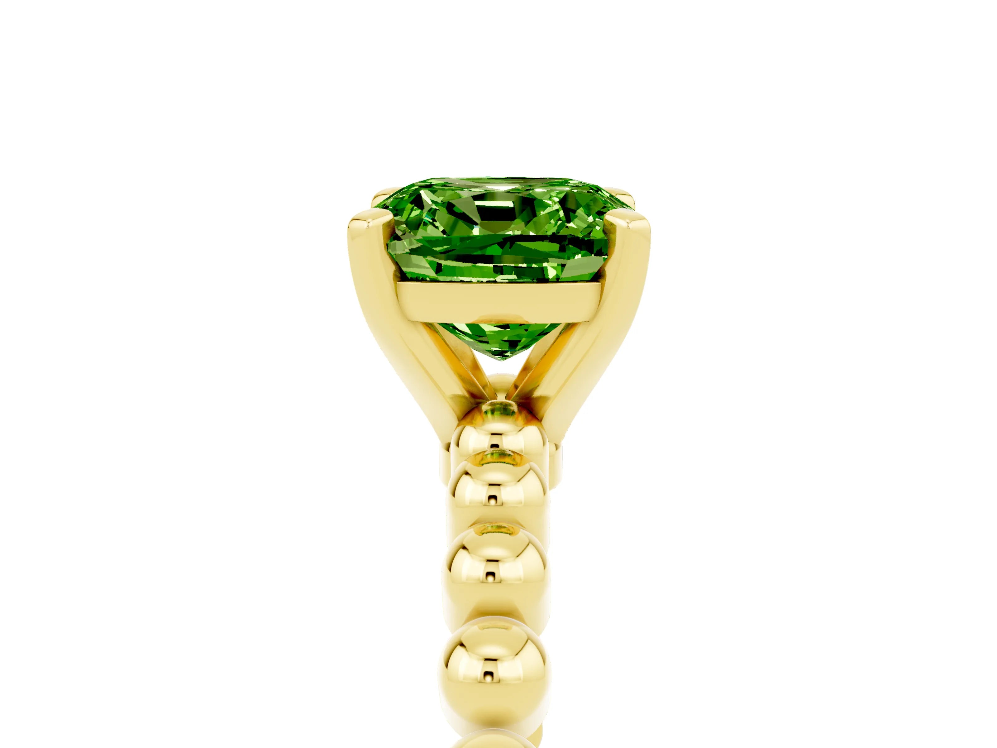 Yellow gold Cushion Cut Peridot Solitaire Ring with Beaded Band and Prong Setting_5
