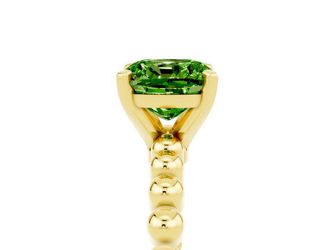Yellow gold Cushion Cut Peridot Solitaire Ring with Beaded Band and Prong Setting_5
