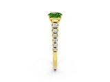 Yellow gold Cushion Cut Peridot Solitaire Ring with Cathedral Setting and Pavé Band_2