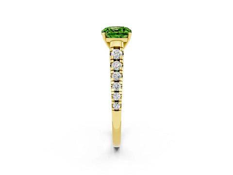 Yellow gold Cushion Cut Peridot Solitaire Ring with Cathedral Setting and Pavé Band_2