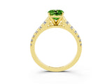 Yellow gold Cushion Cut Peridot Solitaire Ring with Cathedral Setting and Pavé Band_3