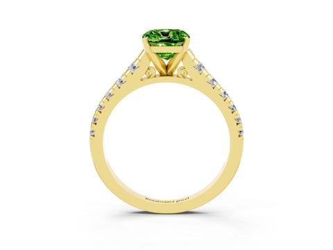 Yellow gold Cushion Cut Peridot Solitaire Ring with Cathedral Setting and Pavé Band_3