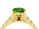 Yellow gold Cushion Cut Peridot Solitaire Ring with Cathedral Setting and Pavé Band_4