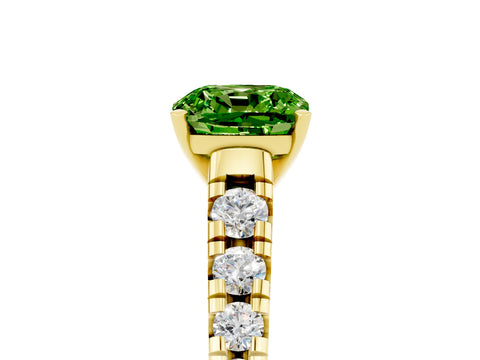 Yellow gold Cushion Cut Peridot Solitaire Ring with Cathedral Setting and Pavé Band_5