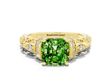 Yellow gold Cushion Cut Peridot Solitaire Ring with Filigree Band and Four-Prong Setting_24
