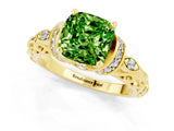 Yellow gold Cushion Cut Peridot Solitaire Ring with Filigree Band and Four-Prong Setting_25