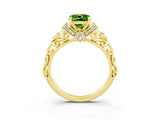 Yellow gold Cushion Cut Peridot Solitaire Ring with Filigree Band and Four-Prong Setting_27
