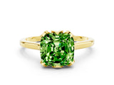Yellow gold Cushion Cut Peridot Solitaire Ring with Flower Prong Setting and Classic Band_12