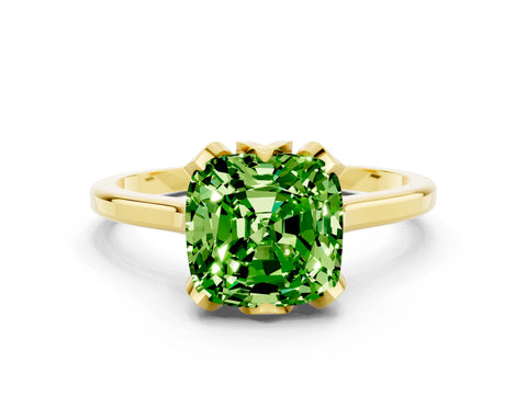 Yellow gold Cushion Cut Peridot Solitaire Ring with Flower Prong Setting and Classic Band_12