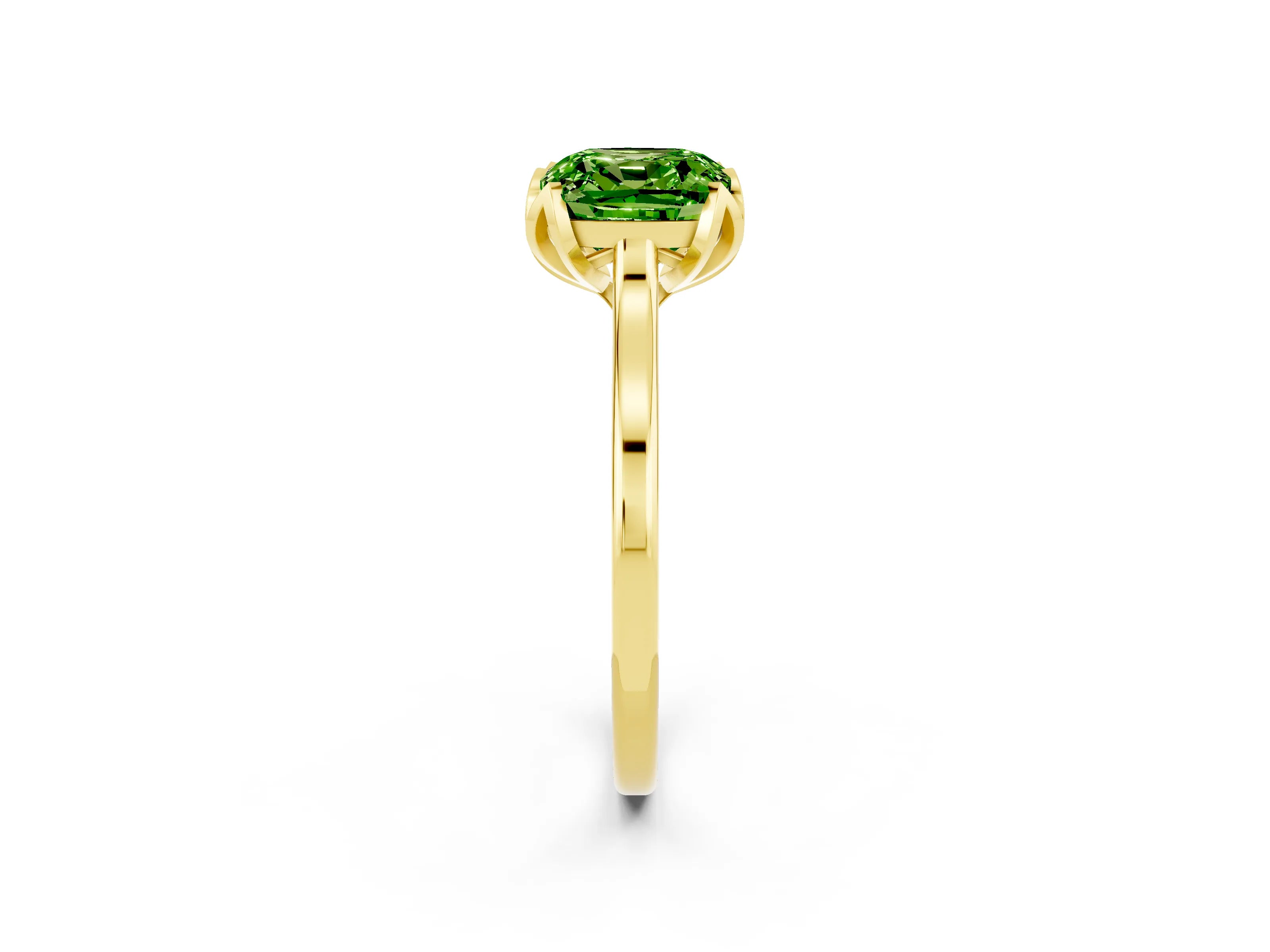 Yellow gold Cushion Cut Peridot Solitaire Ring with Flower Prong Setting and Classic Band_14