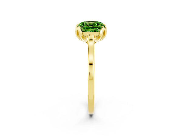 Yellow gold Cushion Cut Peridot Solitaire Ring with Flower Prong Setting and Classic Band