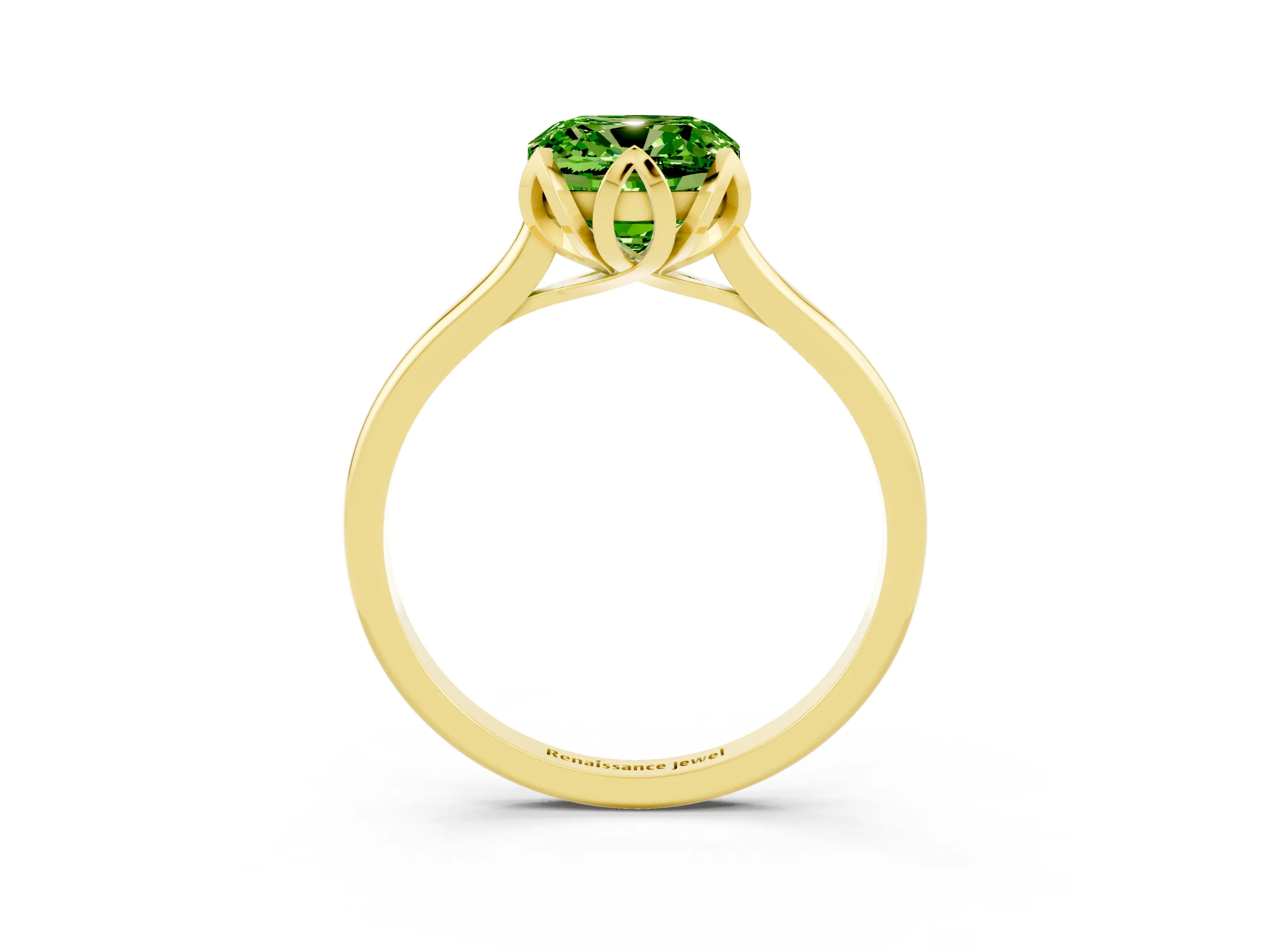 Yellow gold Cushion Cut Peridot Solitaire Ring with Flower Prong Setting and Classic Band_15