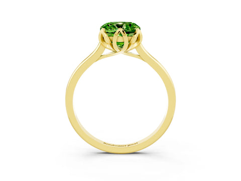 Yellow gold Cushion Cut Peridot Solitaire Ring with Flower Prong Setting and Classic Band_15